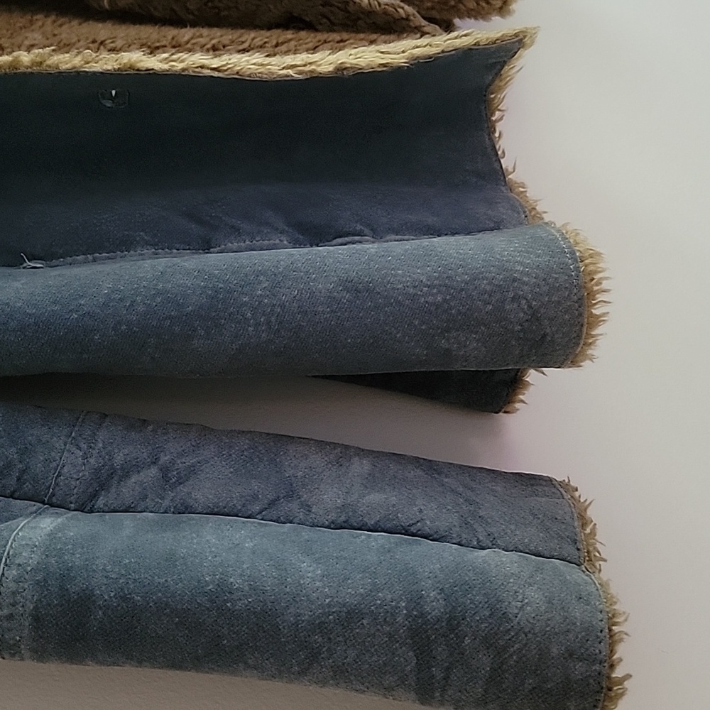 Guess Y2K Denim Effect Blue Leather Suede Penny Lane Jacket Faux Fur Trim M Firm - Picture 6 of 10